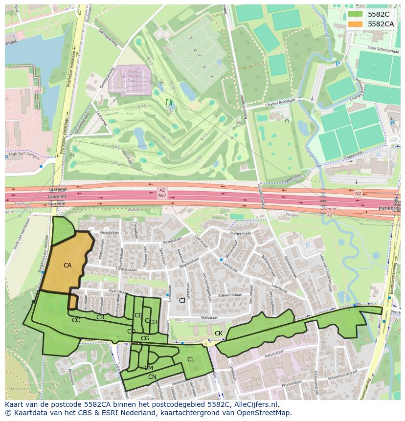 Afbeelding van het postcodegebied 5582 CA op de kaart.
