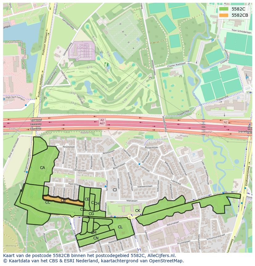 Afbeelding van het postcodegebied 5582 CB op de kaart.