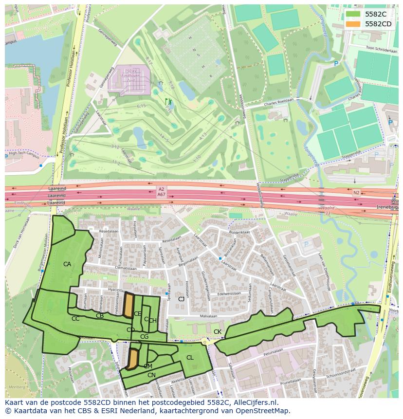 Afbeelding van het postcodegebied 5582 CD op de kaart.