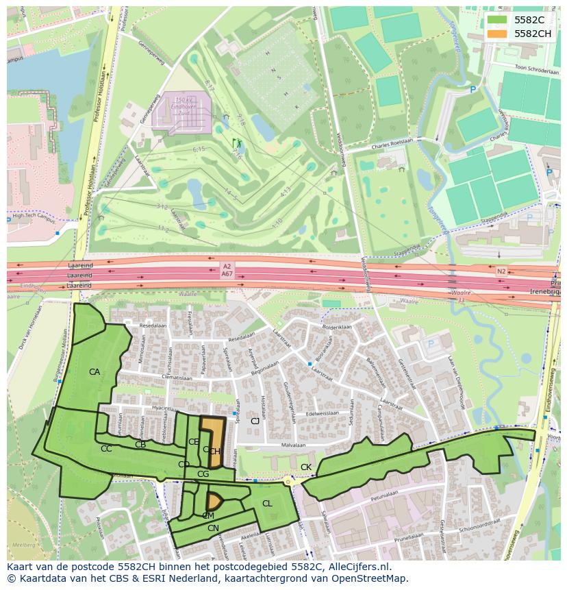Afbeelding van het postcodegebied 5582 CH op de kaart.
