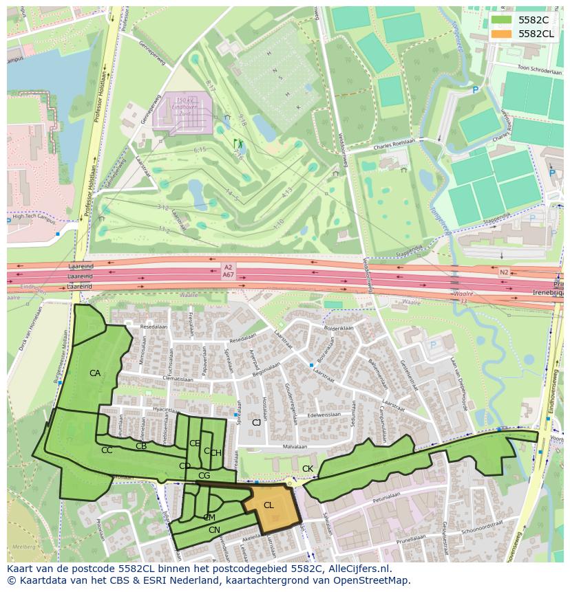 Afbeelding van het postcodegebied 5582 CL op de kaart.
