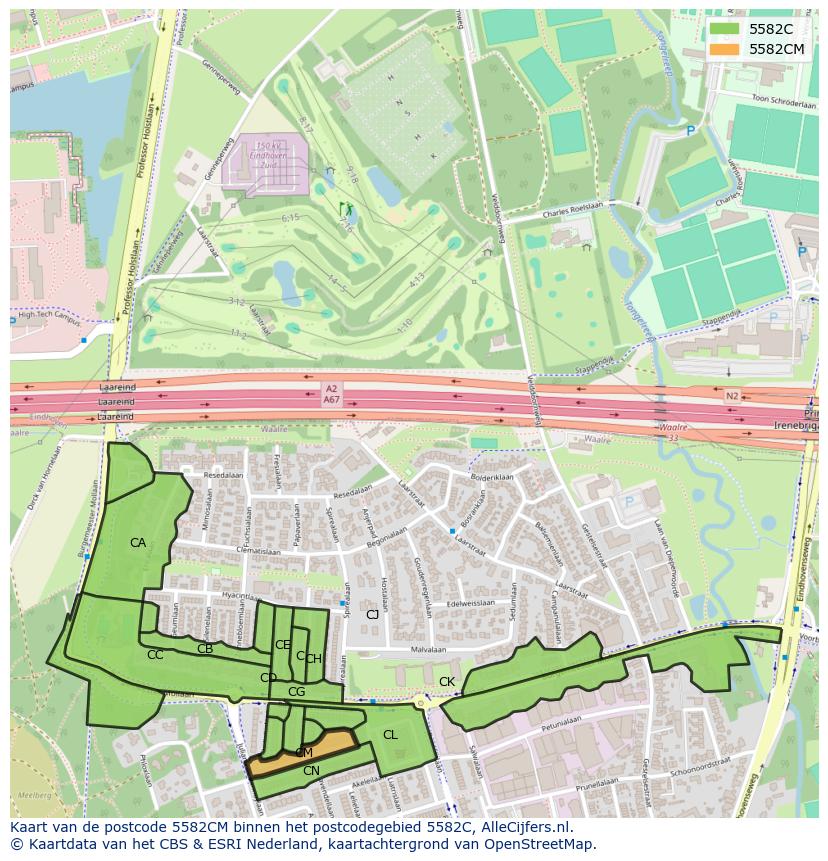 Afbeelding van het postcodegebied 5582 CM op de kaart.