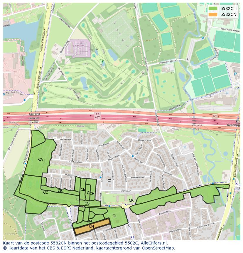 Afbeelding van het postcodegebied 5582 CN op de kaart.