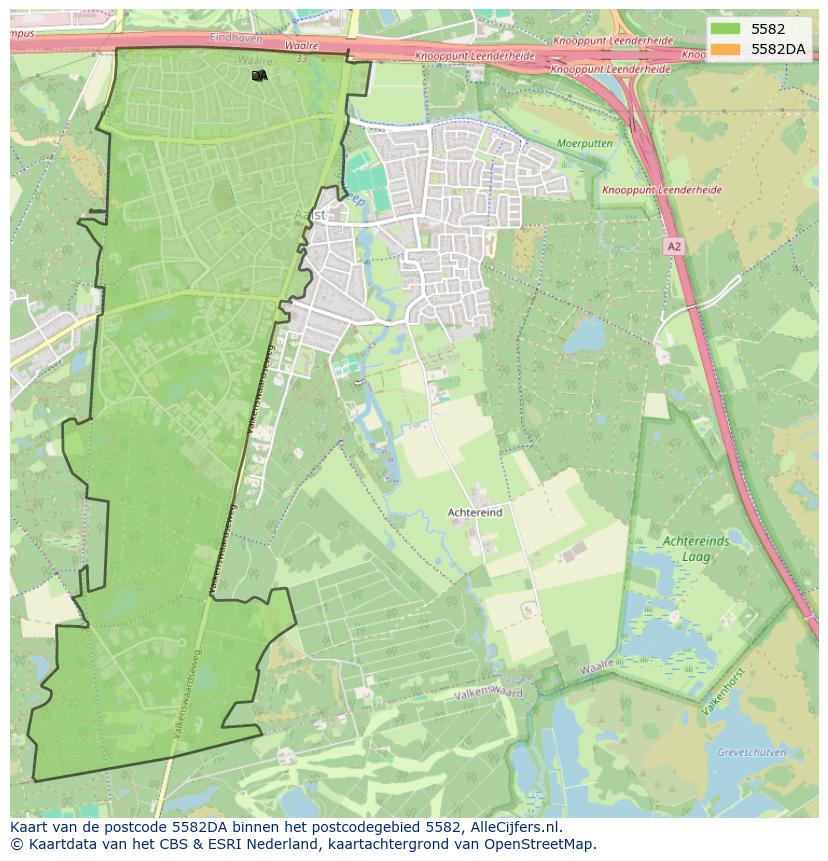 Afbeelding van het postcodegebied 5582 DA op de kaart.