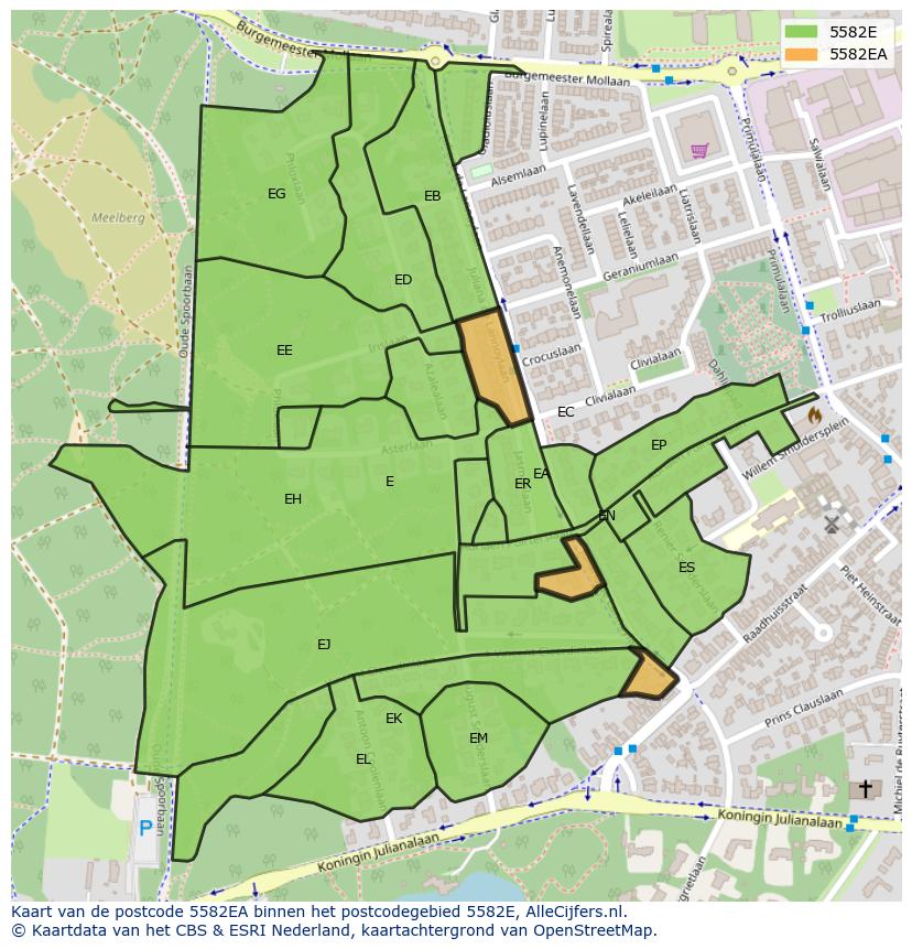 Afbeelding van het postcodegebied 5582 EA op de kaart.