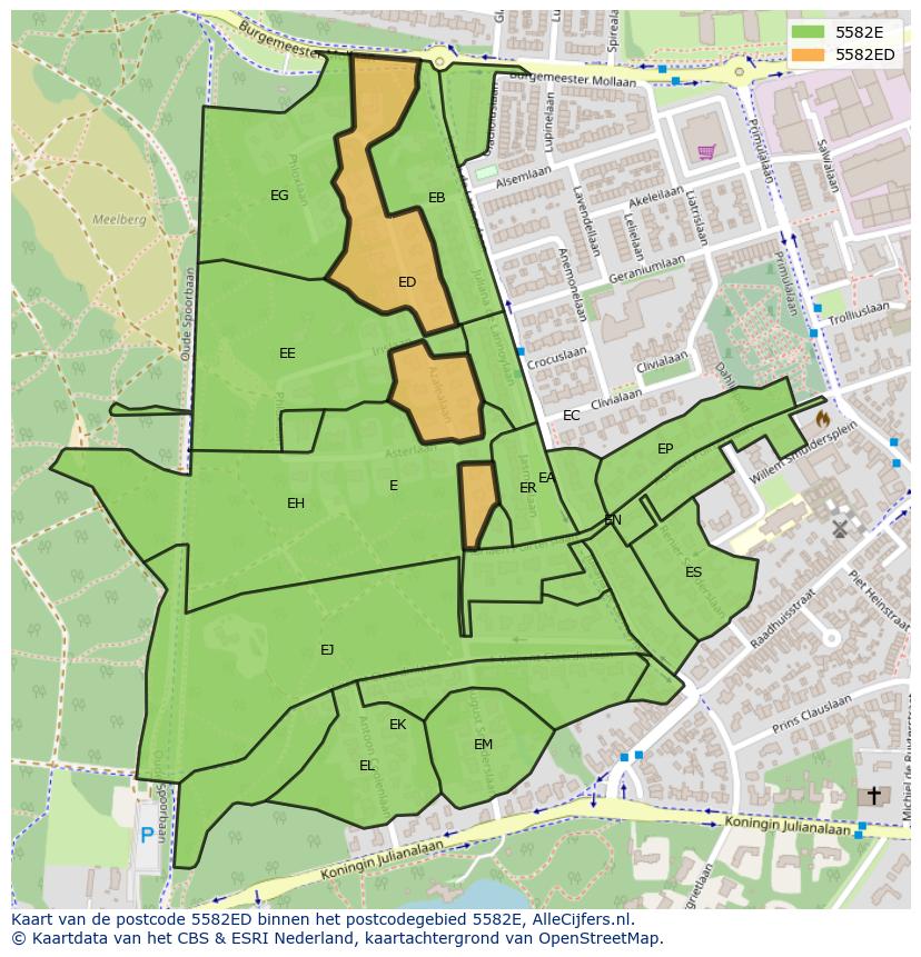Afbeelding van het postcodegebied 5582 ED op de kaart.