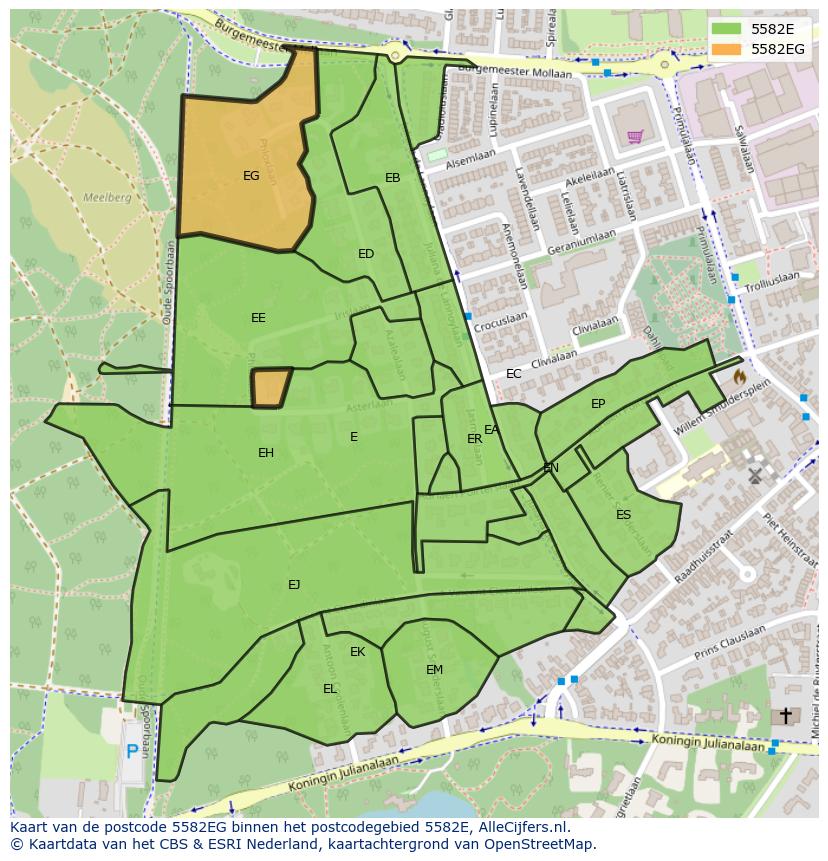 Afbeelding van het postcodegebied 5582 EG op de kaart.