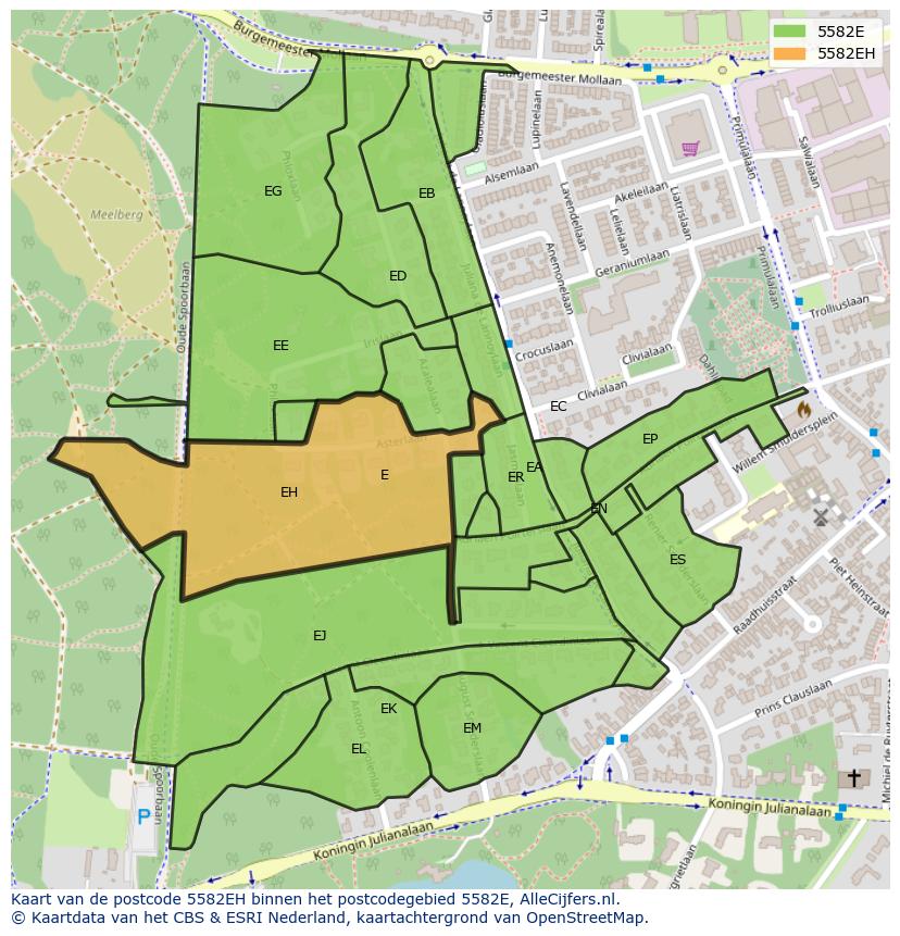 Afbeelding van het postcodegebied 5582 EH op de kaart.