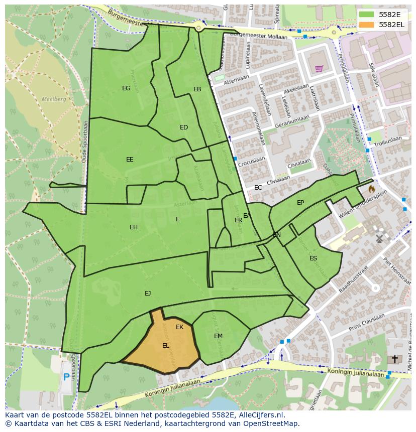 Afbeelding van het postcodegebied 5582 EL op de kaart.
