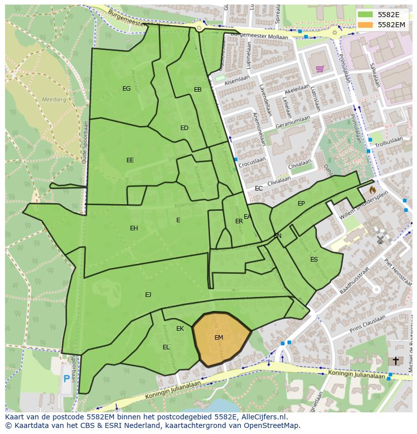 Afbeelding van het postcodegebied 5582 EM op de kaart.