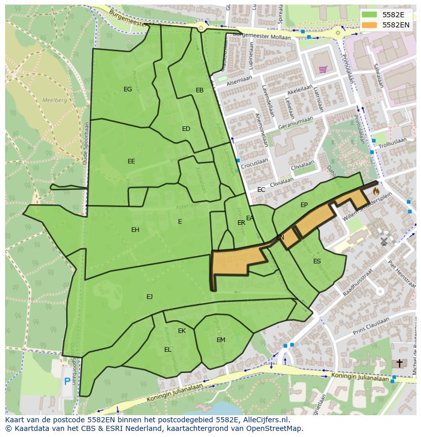 Afbeelding van het postcodegebied 5582 EN op de kaart.
