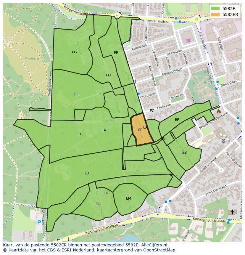 Afbeelding van het postcodegebied 5582 ER op de kaart.