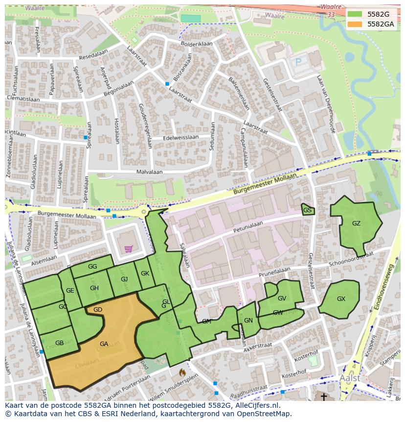 Afbeelding van het postcodegebied 5582 GA op de kaart.