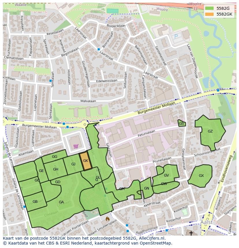 Afbeelding van het postcodegebied 5582 GK op de kaart.