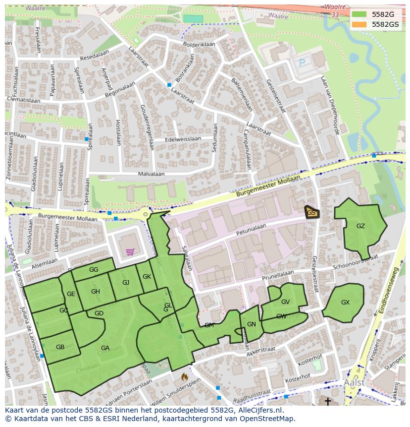 Afbeelding van het postcodegebied 5582 GS op de kaart.