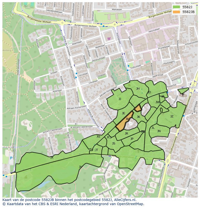 Afbeelding van het postcodegebied 5582 JB op de kaart.