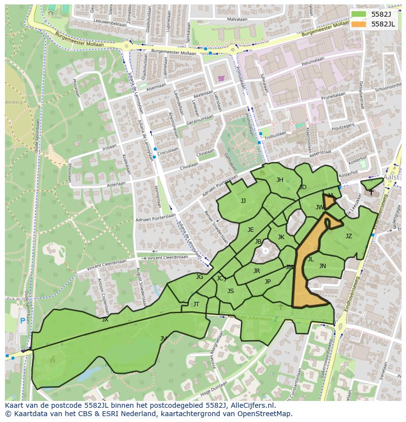 Afbeelding van het postcodegebied 5582 JL op de kaart.