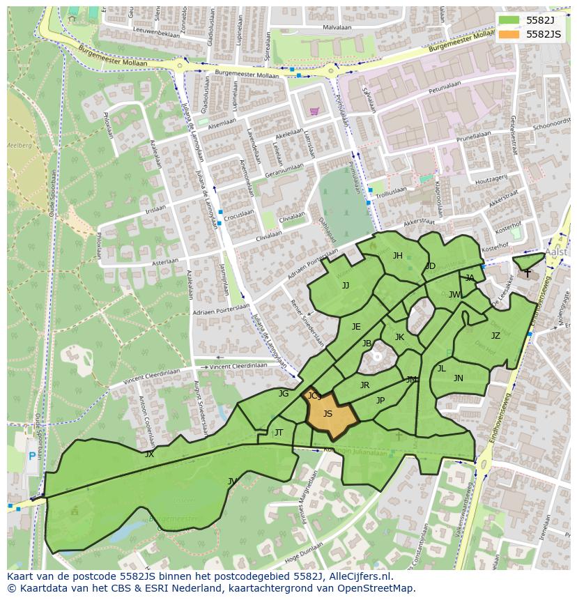 Afbeelding van het postcodegebied 5582 JS op de kaart.