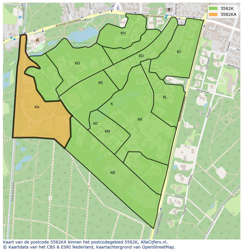 Afbeelding van het postcodegebied 5582 KA op de kaart.