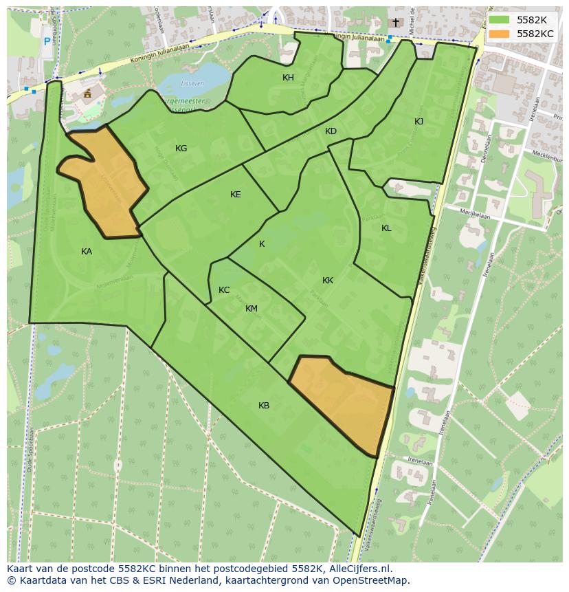 Afbeelding van het postcodegebied 5582 KC op de kaart.