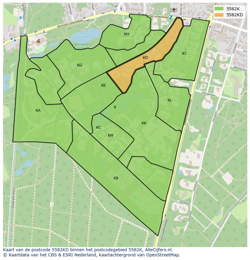 Afbeelding van het postcodegebied 5582 KD op de kaart.