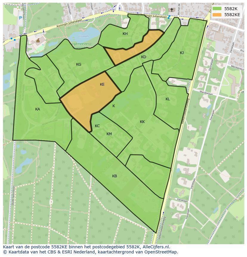 Afbeelding van het postcodegebied 5582 KE op de kaart.