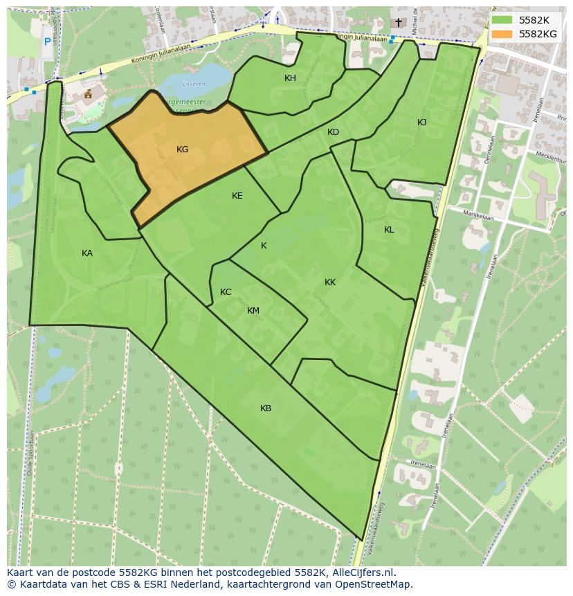 Afbeelding van het postcodegebied 5582 KG op de kaart.