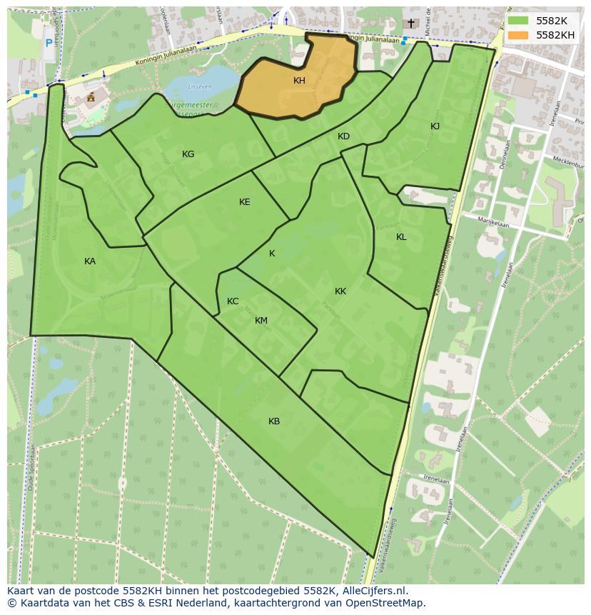 Afbeelding van het postcodegebied 5582 KH op de kaart.
