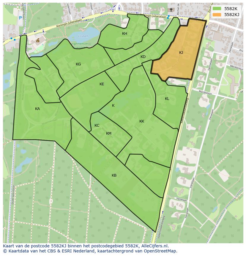 Afbeelding van het postcodegebied 5582 KJ op de kaart.