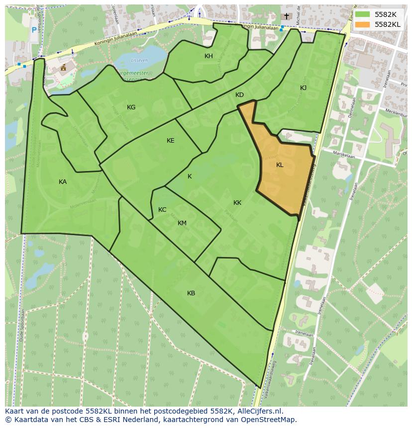 Afbeelding van het postcodegebied 5582 KL op de kaart.