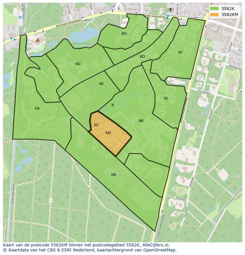 Afbeelding van het postcodegebied 5582 KM op de kaart.