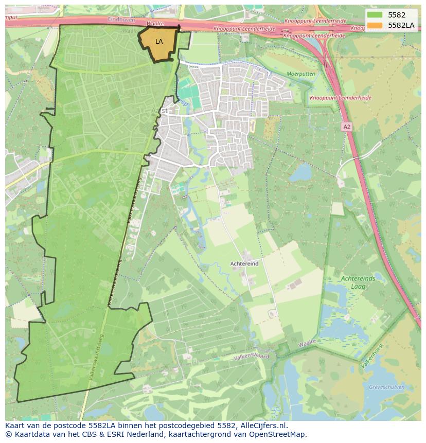 Afbeelding van het postcodegebied 5582 LA op de kaart.