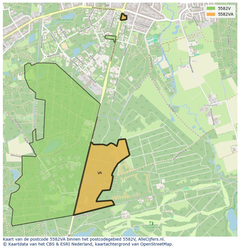Afbeelding van het postcodegebied 5582 VA op de kaart.