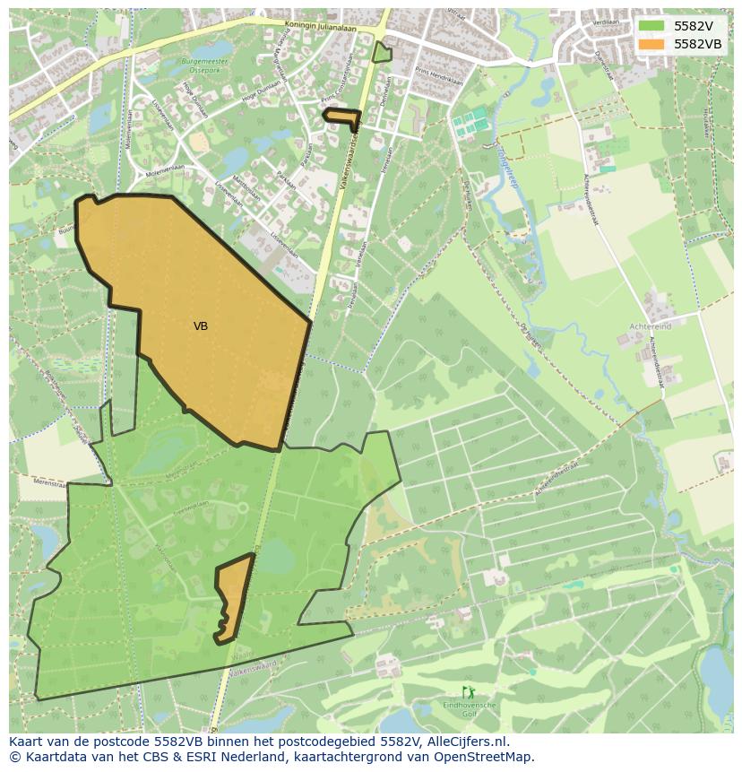 Afbeelding van het postcodegebied 5582 VB op de kaart.