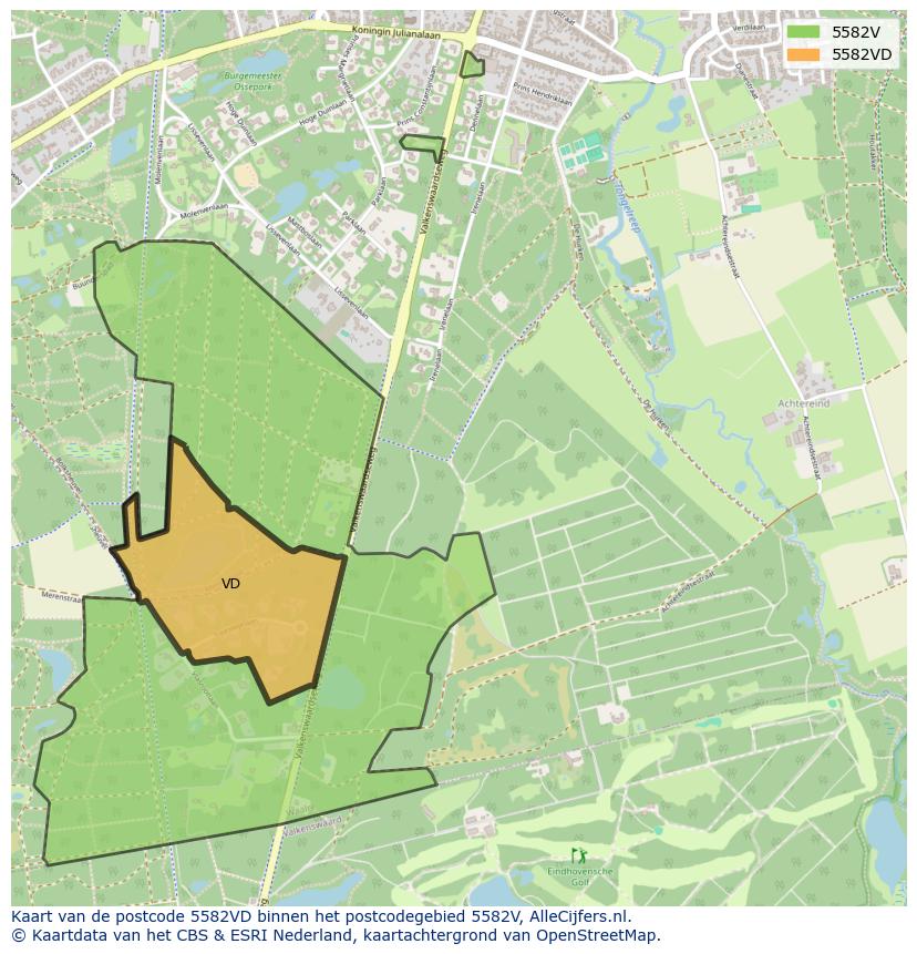 Afbeelding van het postcodegebied 5582 VD op de kaart.