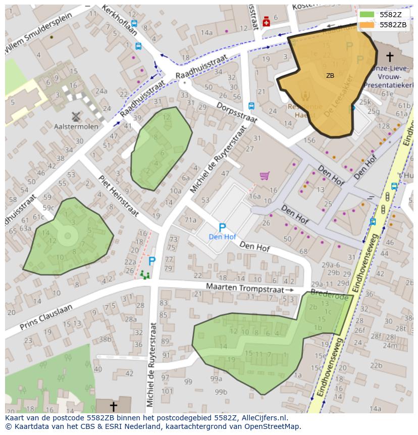 Afbeelding van het postcodegebied 5582 ZB op de kaart.
