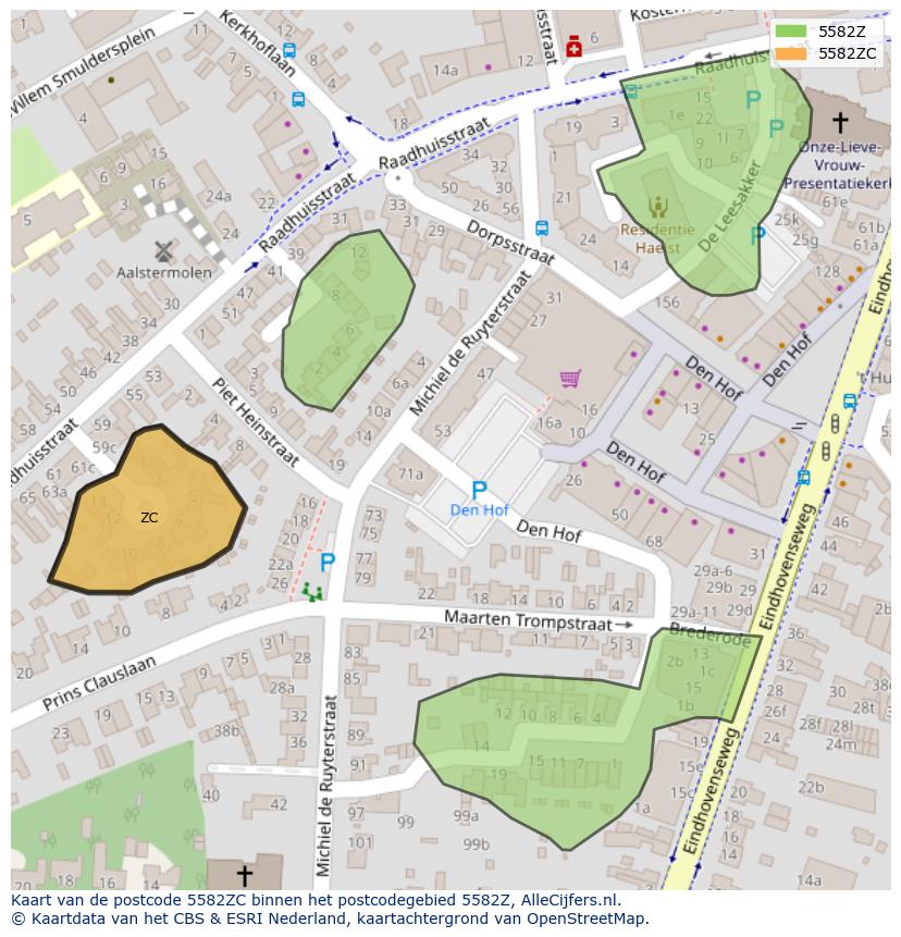 Afbeelding van het postcodegebied 5582 ZC op de kaart.