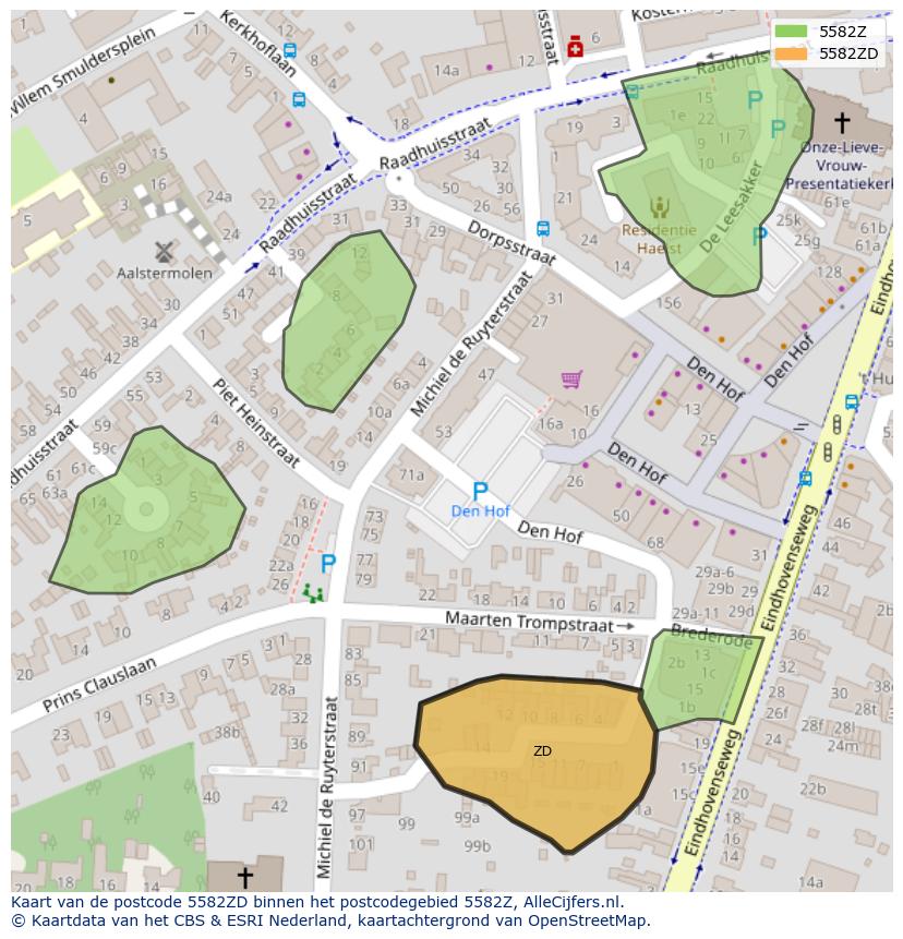 Afbeelding van het postcodegebied 5582 ZD op de kaart.