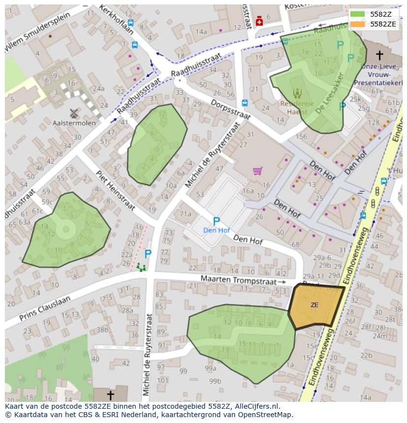 Afbeelding van het postcodegebied 5582 ZE op de kaart.