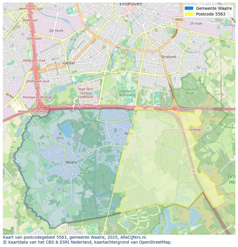 Afbeelding van het postcodegebied 5583 op de kaart.