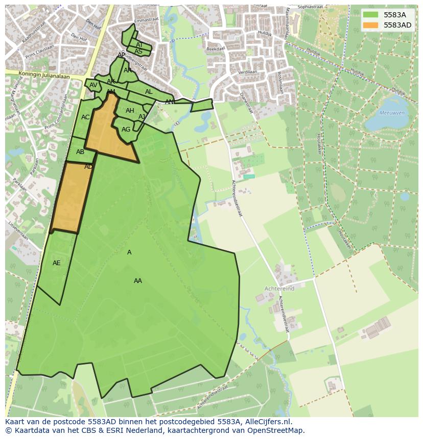 Afbeelding van het postcodegebied 5583 AD op de kaart.