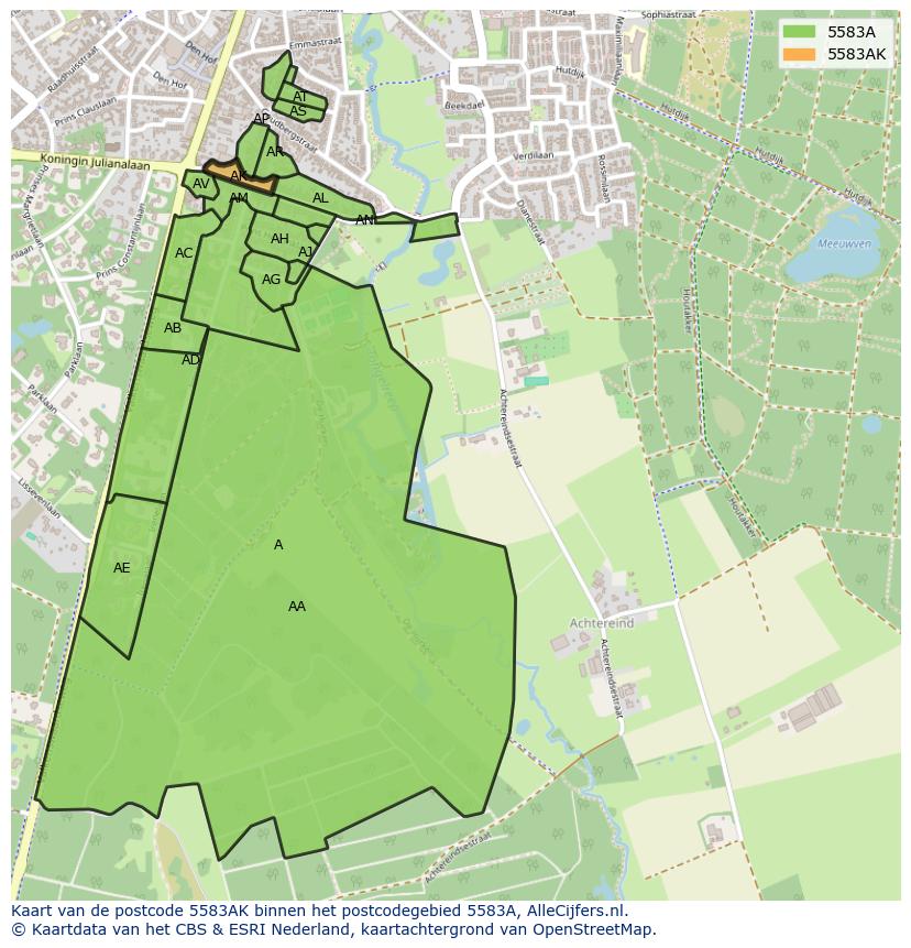 Afbeelding van het postcodegebied 5583 AK op de kaart.