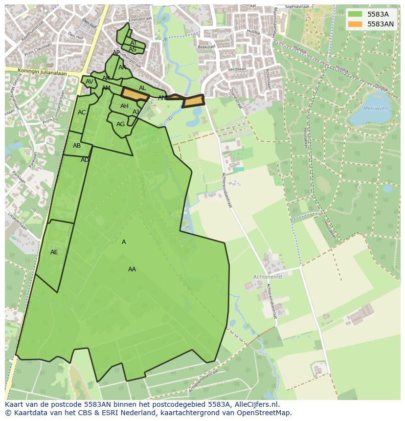 Afbeelding van het postcodegebied 5583 AN op de kaart.