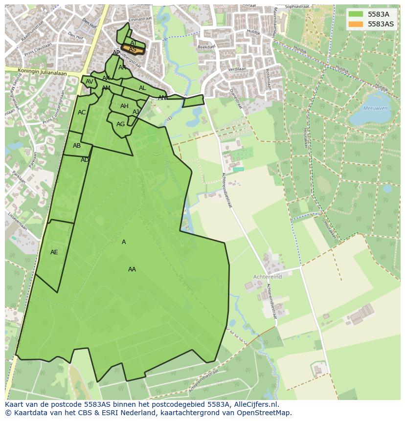 Afbeelding van het postcodegebied 5583 AS op de kaart.