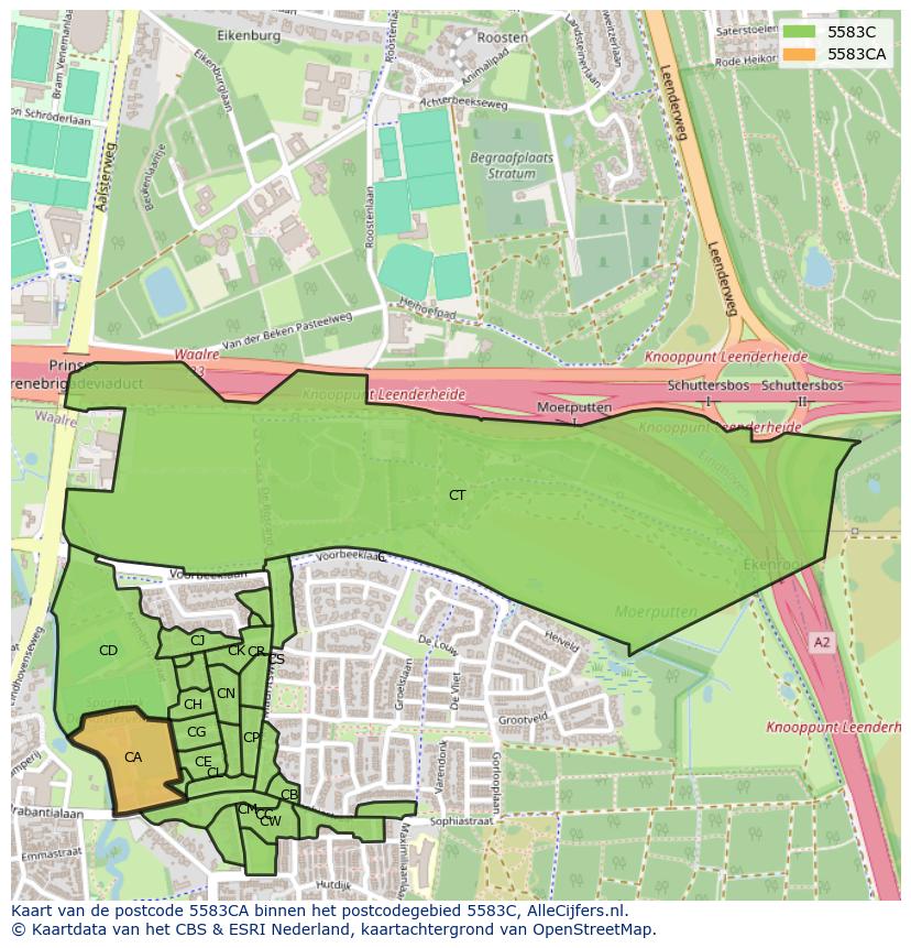 Afbeelding van het postcodegebied 5583 CA op de kaart.