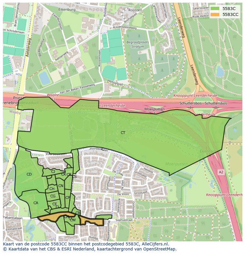 Afbeelding van het postcodegebied 5583 CC op de kaart.