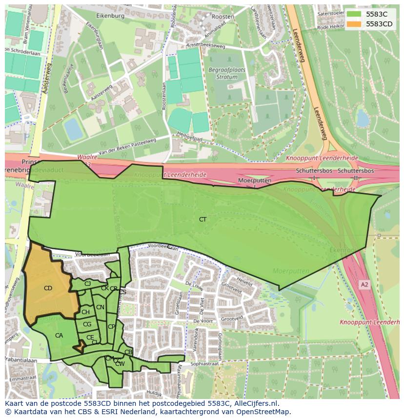 Afbeelding van het postcodegebied 5583 CD op de kaart.