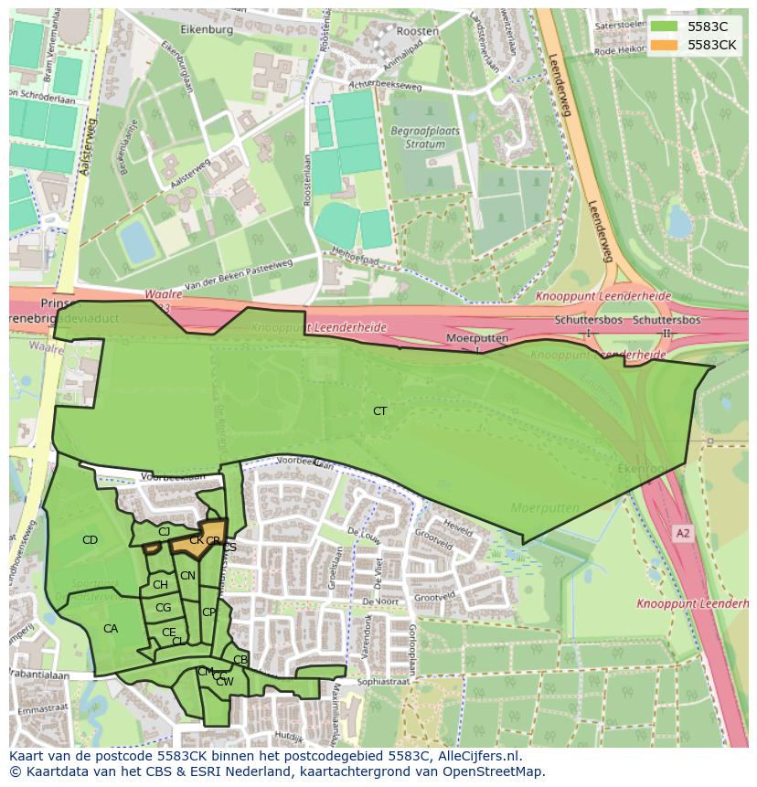 Afbeelding van het postcodegebied 5583 CK op de kaart.