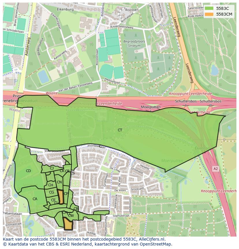 Afbeelding van het postcodegebied 5583 CM op de kaart.