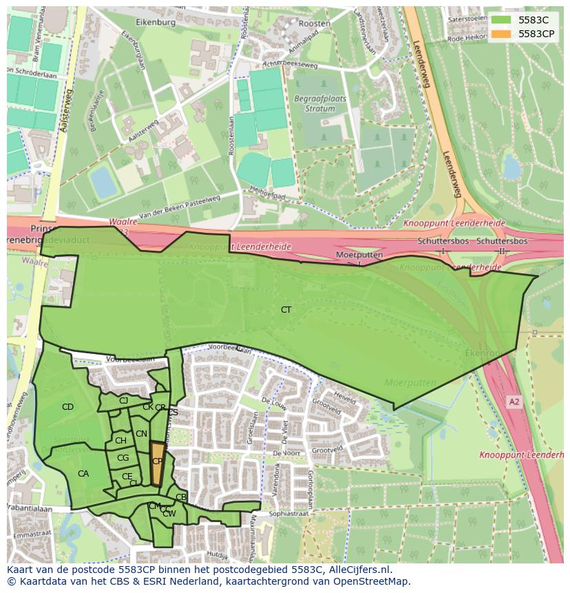 Afbeelding van het postcodegebied 5583 CP op de kaart.
